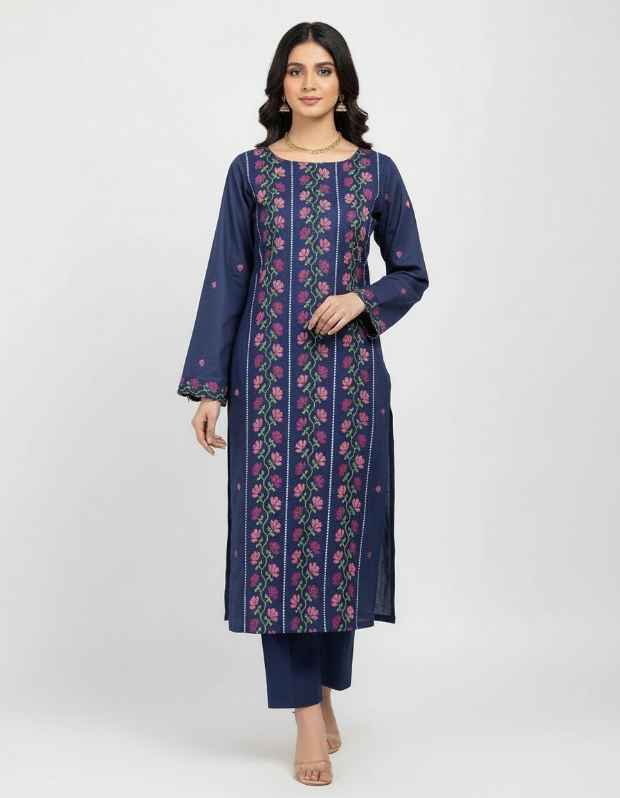 Royal Navy Blue – Traditional Cross-Stitch & Sindhi Embroidered 90/70 Lawn 2PC