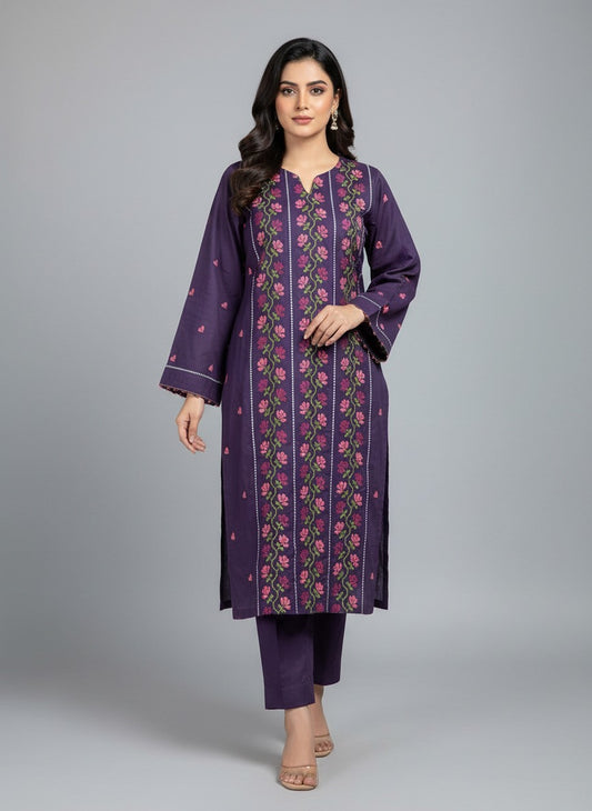 Elegant Purple – Traditional Cross-Stitch & Sindhi Embroidered 90/70 Lawn 2PC