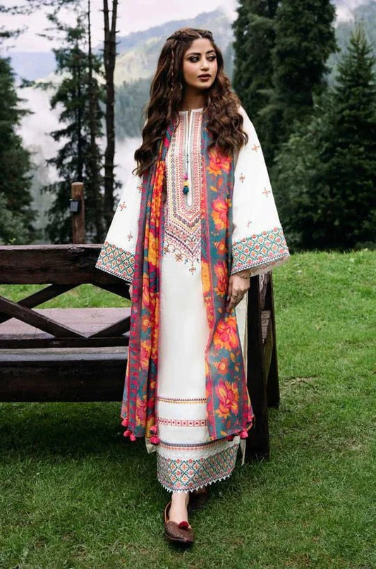 Sapphire - 3 PC Unstitched Lawn Embroidered Shirt with Printed Lawn Dupatta - Wareeb.Shop