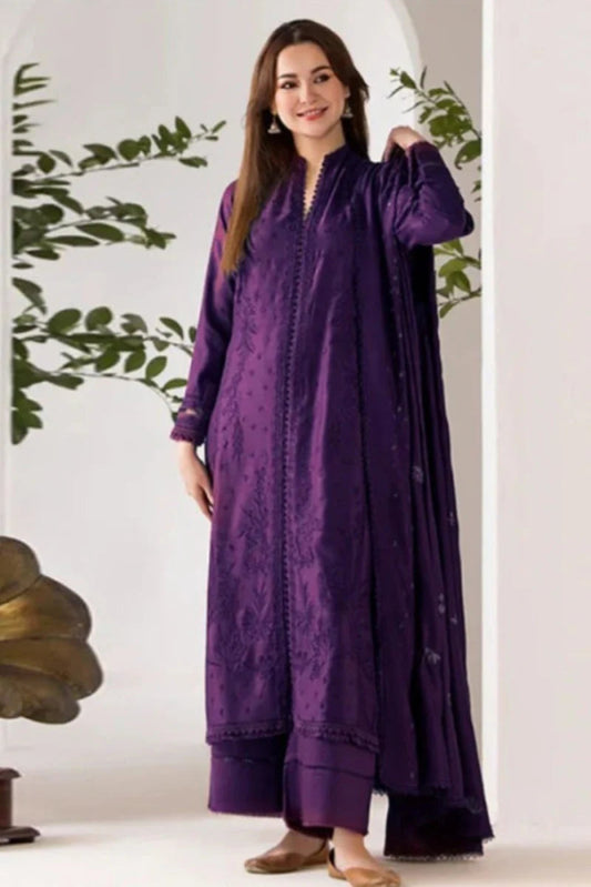 Sobia nazir Embroidered Dhanak Three Piece D - 124 - Wareeb.Shop