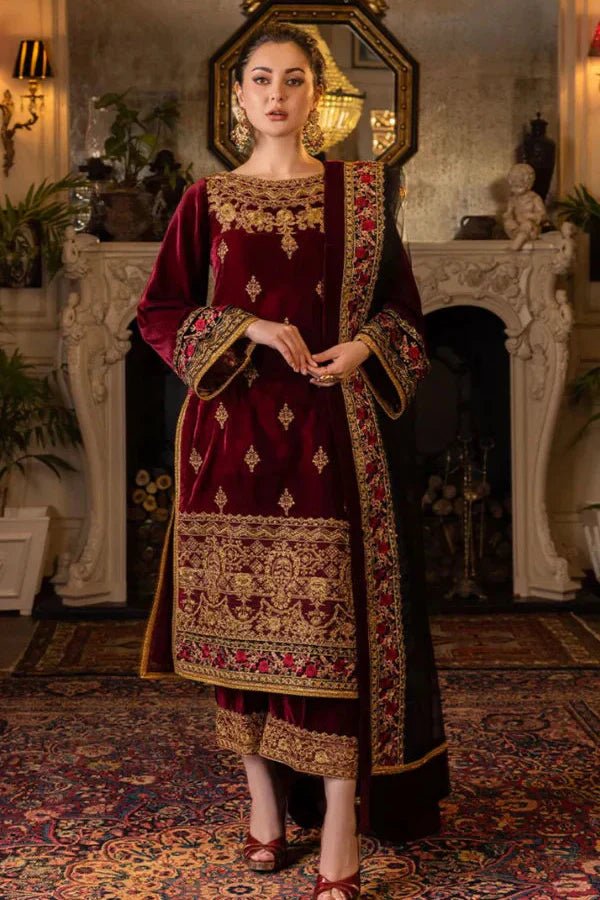 Zainab Chotani Embroidered Velvet Three piece Winter Collection ZC - 221 - Wareeb.Shop