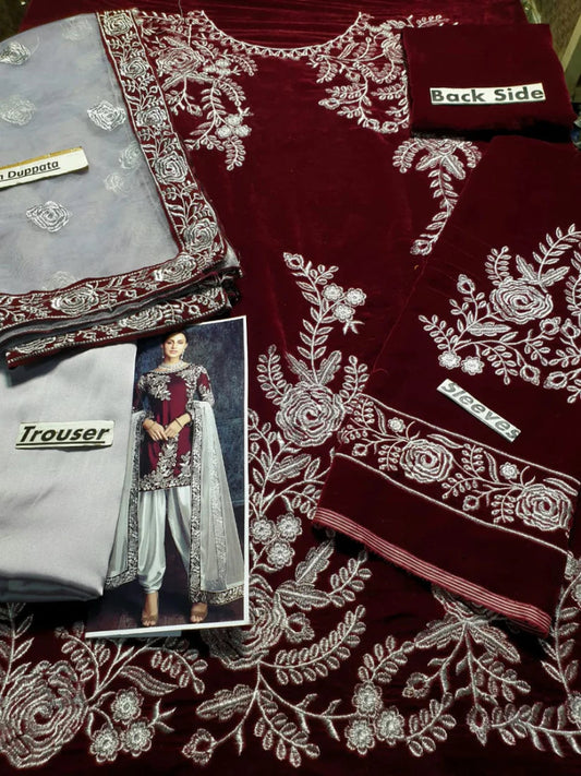 Zainab Chottani Embroidered Velvet Three piece Winter Collection ZC - 42 - Wareeb.Shop