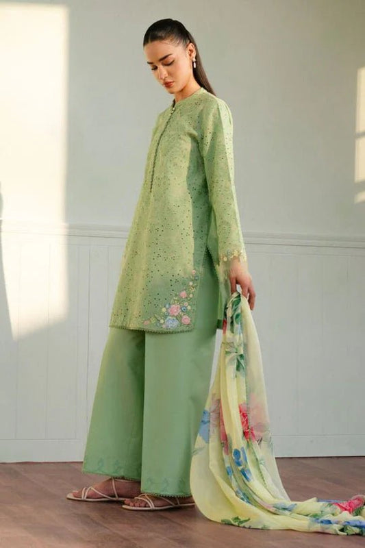 Zara Shahjahan 3Pc Embroidered Unstitched Lawn Suite With Printed Dupatta - Wareeb.Shop