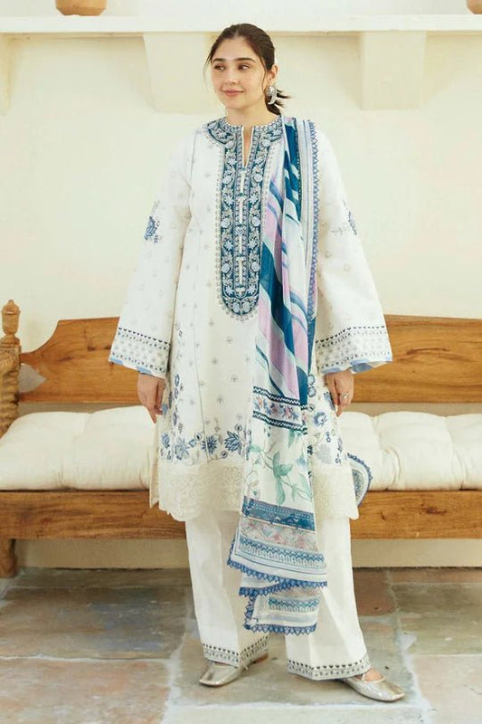 Zara Shahjahan 3Pc Lawn Embroidered Shirt With Printed Dupatta - Wareeb.Shop