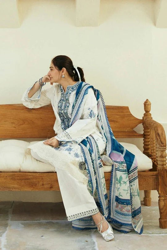 Zara Shahjahan 3Pc Lawn Embroidered Shirt With Printed Dupatta - Wareeb.Shop
